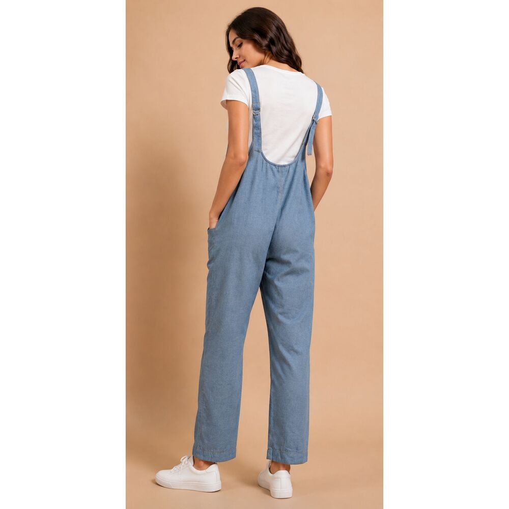 New GIGIO L 12 14 Blue Cotton Chambray Jumpsuit Front Pockets Adjustable Straps - Picture 5 of 9